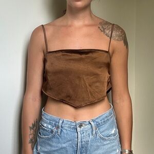 Motel Rocks Brown tie back satin top